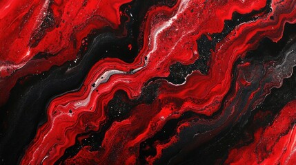 Poster - Abstract Red and Black Liquid Acrylic Pour Painting