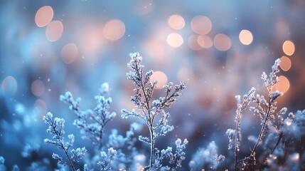 Wall Mural - Frosty silver glitter with blurred blue lights, soft snowflakes and ethereal winter glow