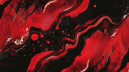 Poster - Abstract Red and Black Liquid Acrylic Swirl Painting