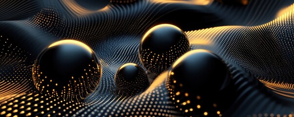 Abstract Dark Surface With Glowing Spheres And Dots