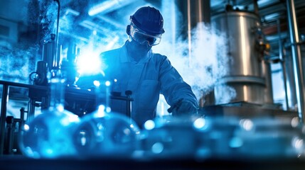 Poster - Scientist in a Lab with Glassware and Steam