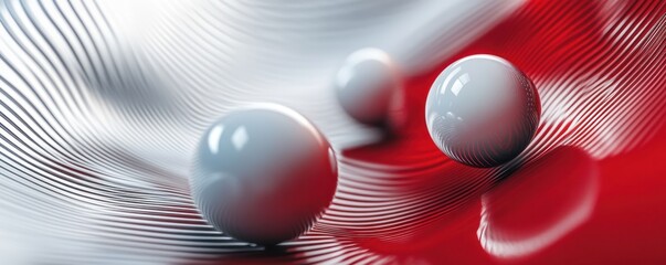 White Spheres Resting On Red And White Wavy Surface
