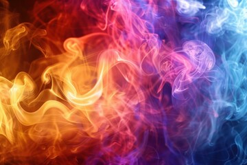 Poster - Colorful smoke is swirling and mixing on a black background creating beautiful shapes