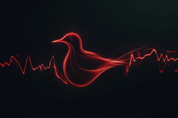 Leinwandbilder - Creative digital art of a bird silhouette with a vibrant audio waveform in red tones