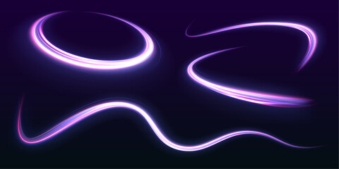 Poster - Vector swirl trail effect. Abstract vector fire circles, sparkling swirls and energy light spiral frames. High speed effect motion blur night lights blue and red. 