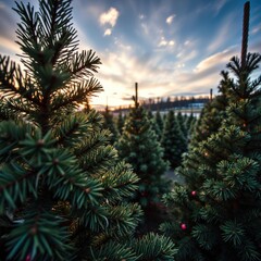 Wall Mural - close-up view of chritmas or evergreen tree at tree farm christmas tree holiday winter festive celeb