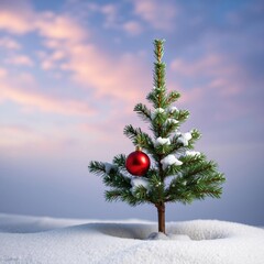 Wall Mural - small christmas tree with one red ornament on a white background as in a charlie brown christmas chr