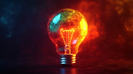Fototapete - Fiery incandescent lightbulb glows brightly against dark background