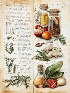chef's hand-written notes and vibrant sketches, captures the essence of a culinary exploration