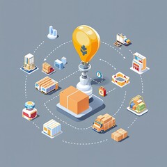 Poster - Comprehensive Icons Depicting Procurement Management and Supply Chain Concepts for Optimizing Logistics and Inventory Management in Business Operations