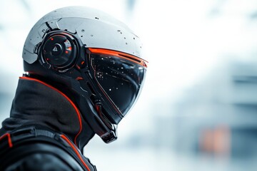 Poster - A sleek, futuristic helmet with a glossy surface and bold, modern lines reflects a high-tech aesthetic, hinting at advanced technology and innovation in design.