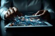 © Odin AI - A pair of hands skillfully interacts with a glowing data hologram displayed above a tablet, showcasing modern technology's tactile and interactive capabilities.