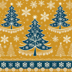 Wall Mural - background of christmas trees  with snowflakes