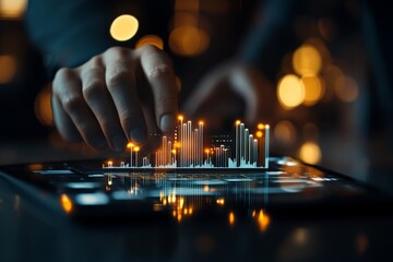 Poster - A person is seen engaging with virtual data visualizations, showcasing interactive and immersive elements, indicative of future tech advancements.