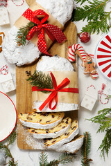 Wall Mural - Christmas curd stollen on a Christmas rustic background