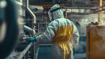 Poster - Worker in Protective Suit Standing in Industrial Setting