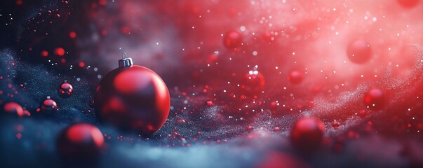 Poster - Red christmas baubles floating on abstract red and blue glitter background