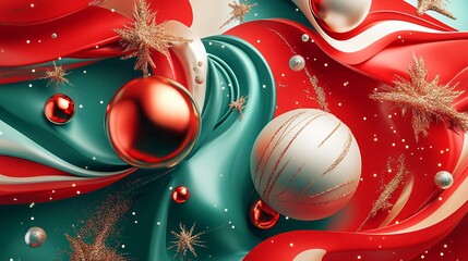 Aufkleber - Christmas ornaments floating on red and green abstract background