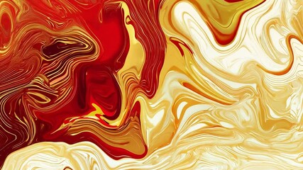 Poster - Abstract swirling patterns of red and gold hues blending over a light background showcasing fluid dynamics