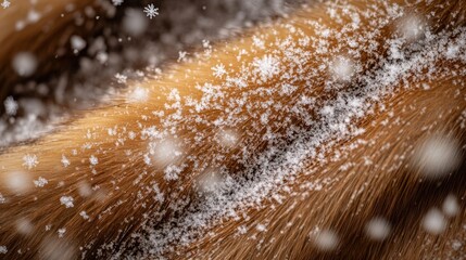 Poster - Close-up of Brown Fur Covered in Falling Snowflakes