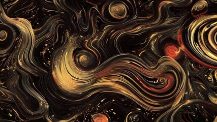 Poster - Abstract swirling patterns in golden and red hues on a dark background create a dynamic and artistic composition