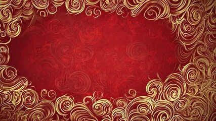 Poster - Elegant swirling golden patterns on a deep red background for decorative purposes or art projects
