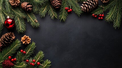 Poster - Christmas decoration creating a border on a dark background with copy space