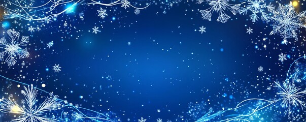 Poster - Christmas blue background decorated with sparkling snowflakes and elegant swirls