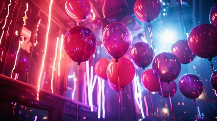 Cinematic new year   s eve celebration  a vibrant party with balloons, tinsel, and neon lights