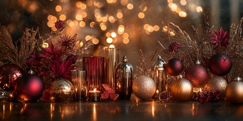 Canvas Print - Festive Display of Ornaments and Candles Creating a Warm, Inviting Atmosphere for the Holiday Season