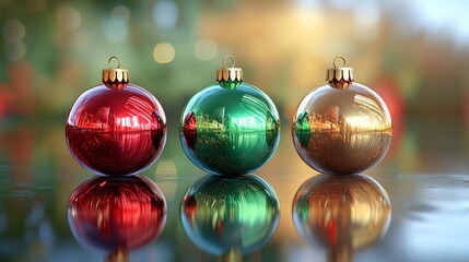 Canvas Print - Colorful Christmas Ornaments Reflecting Festive Lights and Decorations in a Holiday Setting