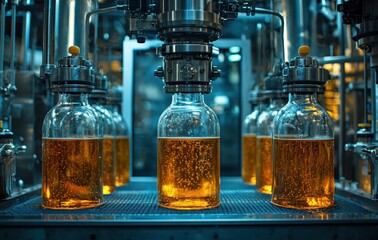 Poster - Modern bottling machinery in industrial beverage filling process