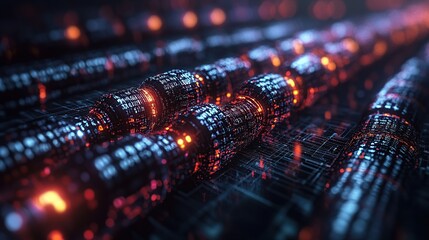 Poster - Abstract Digital Data Stream: Illuminated Cylinders Representing Data Flow and Processing
