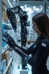 Poster - Woman working with robotic arm in high-tech industrial facility