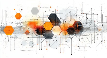 Poster - Abstract futuristic hexagon design with connected lines and shapes