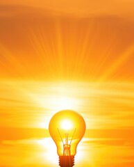 Poster - A glowing light bulb against a vibrant sunset, symbolizing innovation and the dawn of new ideas.