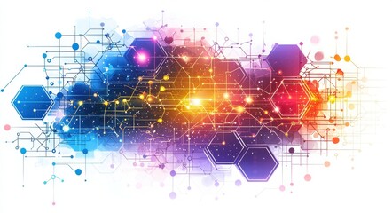 Poster - Abstract colorful background with geometric hexagons and connections