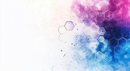 Poster - Abstract hexagonal network background with blue and pink gradient