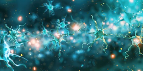 Poster - A digital illustration of neurons interconnected in a vibrant, colorful network, representing the complexity of neural communication in the brain.