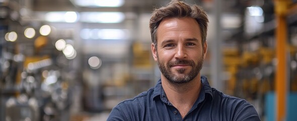 Poster - Confident male worker standing in a modern industrial factory