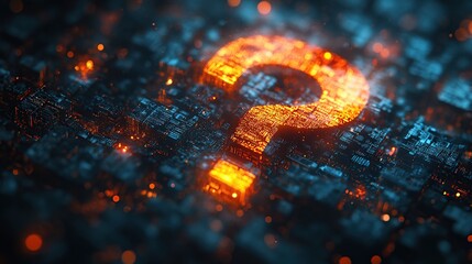 Poster - Glowing Question Mark on a Circuit Board: Digital Enigma