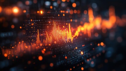 Poster - Abstract Digital Data Visualization: Glowing Orange Lines on Dark Background