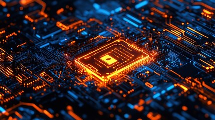 Poster - Glowing Circuit Board: A Microscopic View into the Heart of Technology