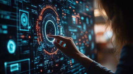 Poster - Woman Interacting with Futuristic Interface
