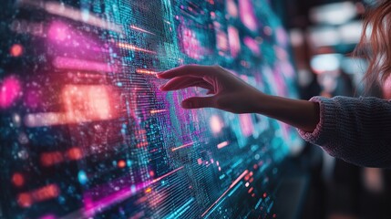Poster - Digital Interaction: A Woman's Hand Interacting with a Futuristic Holographic Interface