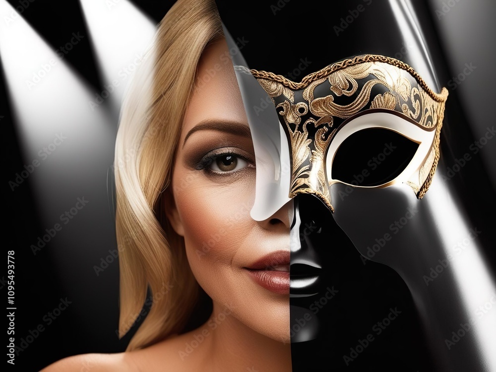 fantasy portrait, the face of a girl with blond hair is half covered ...