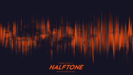 Poster - Abstract vector torn orange halftone sound wave. Scrathed dotted texture element.