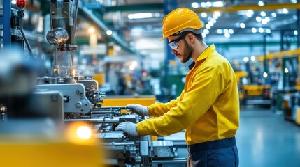 Poster - Industrial Worker Operating Machinery in a Factory Setting
