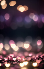 Poster - Blurry image of pink hearts scattered across a dark background. The hearts are of various sizes and are placed in different positions