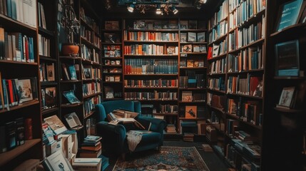 Poster - A Cozy Reading Nook Filled with Bookshelves and a Comfortable Armchair